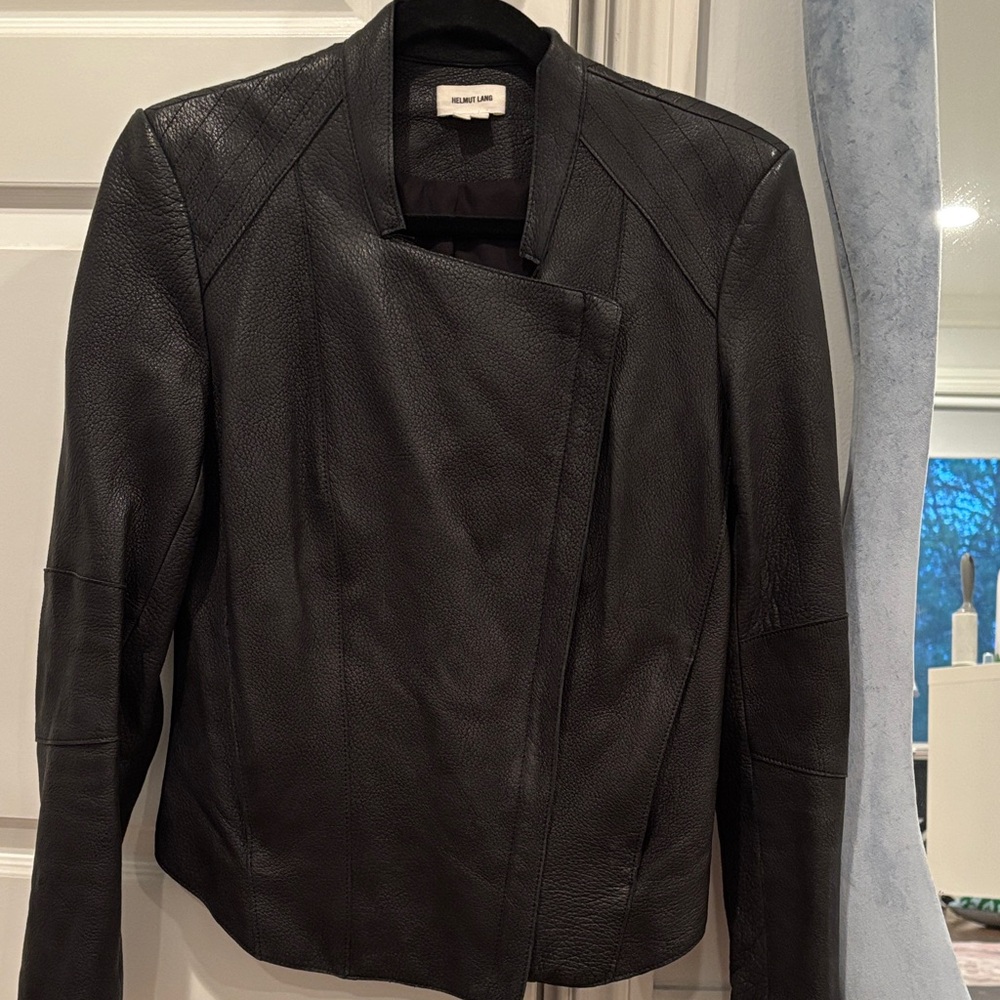 Helmut Lang Leather Asymmetrical Jacket. Size L